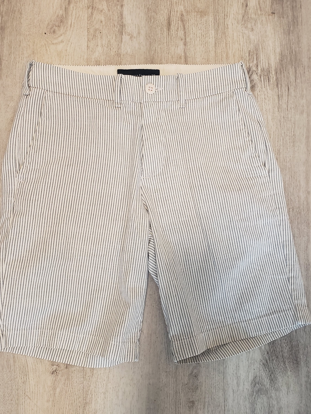 Abercrombie & Fitch White Shorts with Thin Navy Stripes